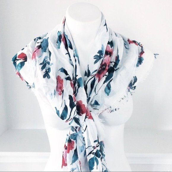 J.Jill Square Floral Scarf White Multi, One Size New with Tag - Picture 4 of 7